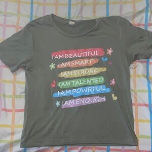 SHEIN Olive Green Graphic Positive Affirmation Tee with Multicolor Print